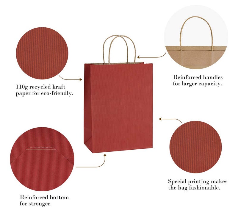BagDream Gift Bags 10x5x13 Inches 50Pcs Red Stripes Large Kraft Paper Bags with Handles Bulk for Shopping, Merchandise, Retail, Party Favor, Christmas, Recycled Paper Sacks - Image 3